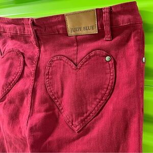♥️ Judy Blue Heart Shaped Pockets High-Waist Red Corduroy Pants